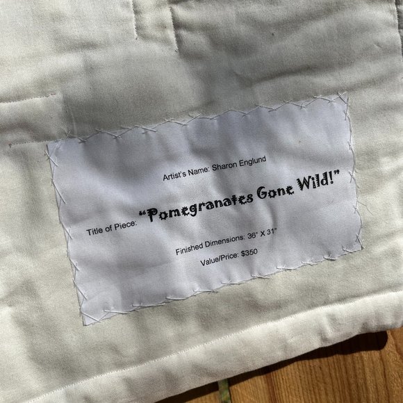 Handmade Quilt "Pomegranates Gone Wild" Black & Orange MCM White beads 36 x 31" - Picture 12 of 13